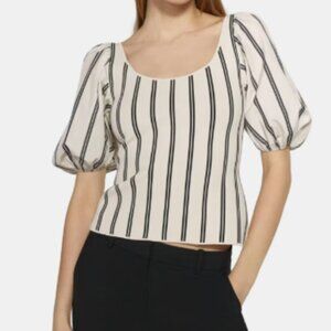 Theory Stripe Puff Sleeve Top NWT Size P